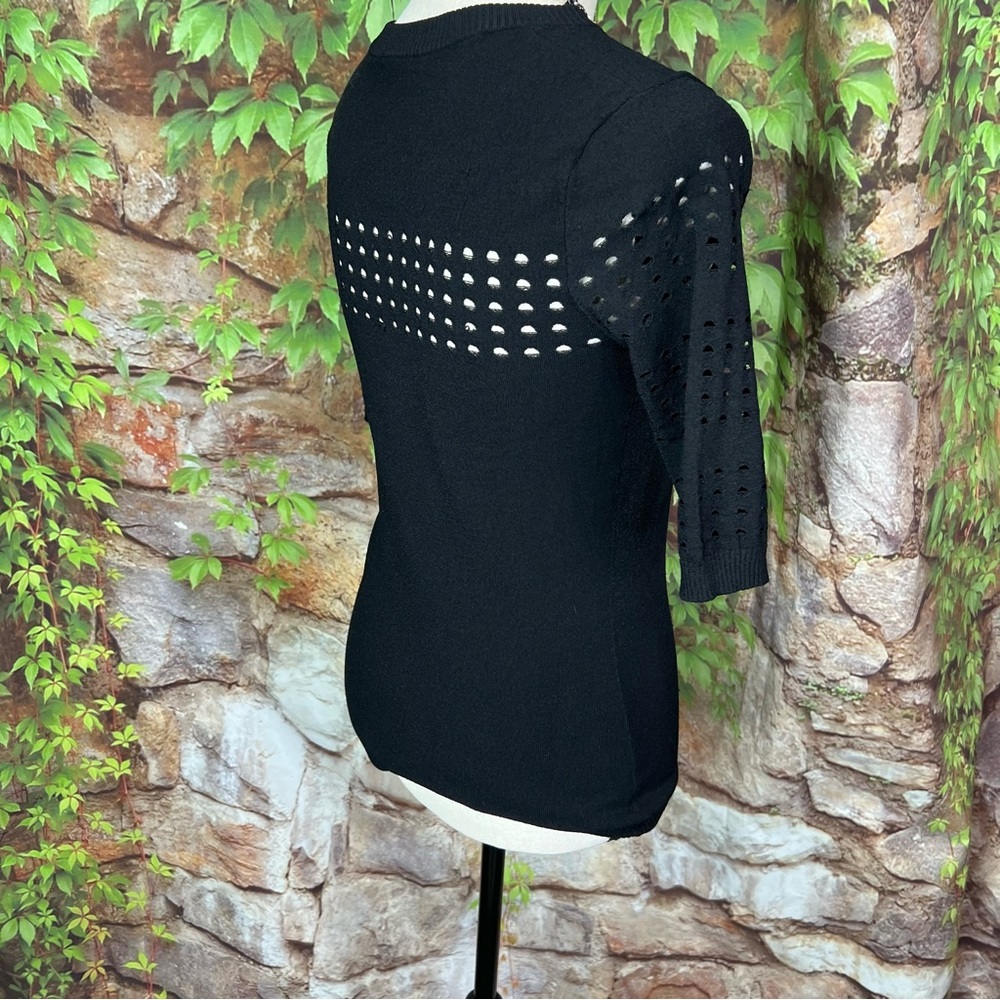 AUTUMN CASHMERE Black Pointelle Short Sleeve Sweater, S - Picture 7 of 10